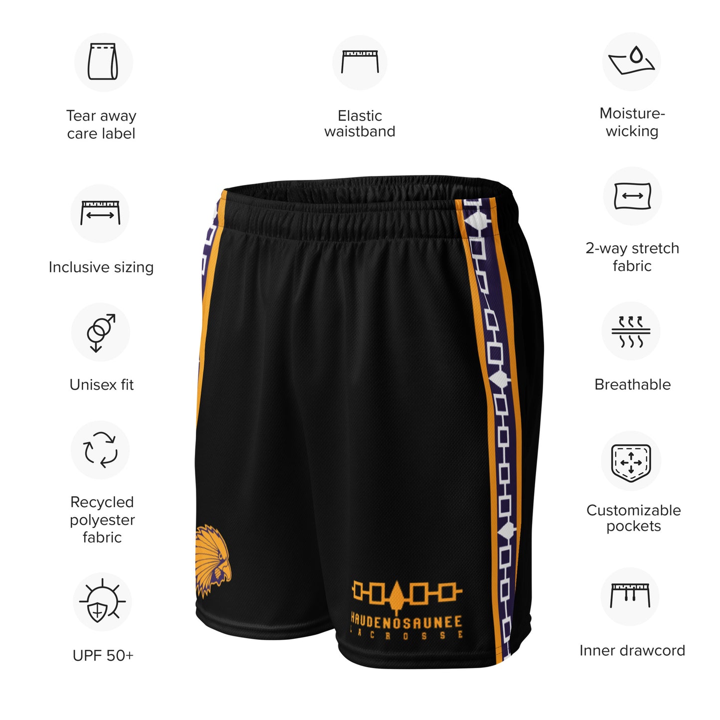 HAUDENOSAUNEE LACROSSE - Premium Black Mesh shorts